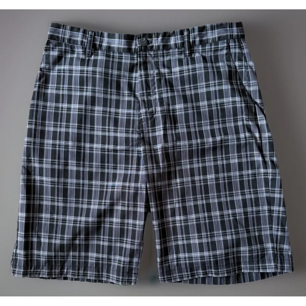 Adidas Golf Shorts Black Gray Plaid Embroidered Logo Men's Size 32 JBHS